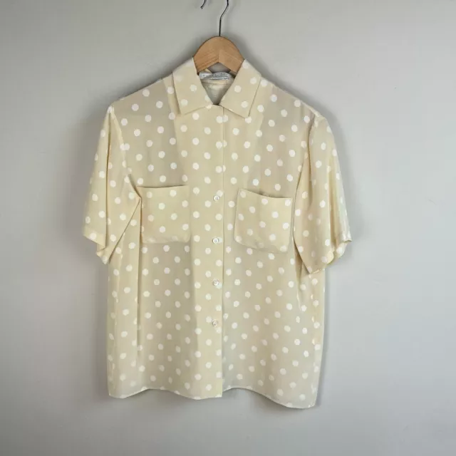 80S PERRY ELLIS Silk Polka Dot Shirt Butter Yellow / Cream Size 6 $48. ...