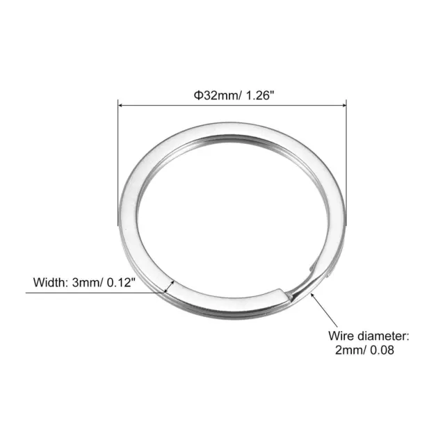 División Llavero Anillos,2x32mm Redondo Plano Llavero,Plateado 50Uds. 2