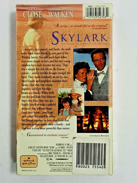 SARAH, PLAIN AND Tall 2 - Skylark (VHS, 1993) Glenn Close Christopher