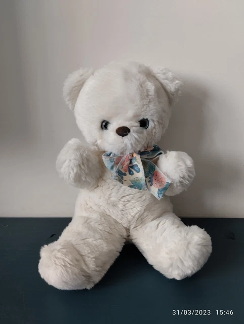 Peluche Ours Blanc Yeux Bleus Nounours