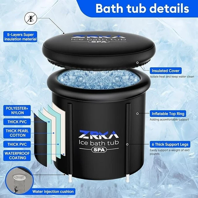Premium Ice Bath XL (80 Cm Diameter) - Ice Barrel Set With Lid And Fabric Cover - Ice Bathing Bin Ideal For Cryotherapy And Regeneration - Ice Barrel With 5 Thick Insulation Layers