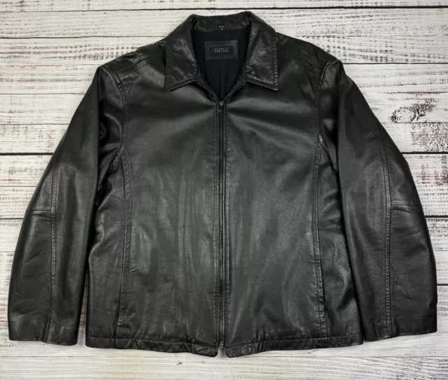 Barney’s New York Men’s Leather Black Full Zip Bomber Jacket Coat Size XL