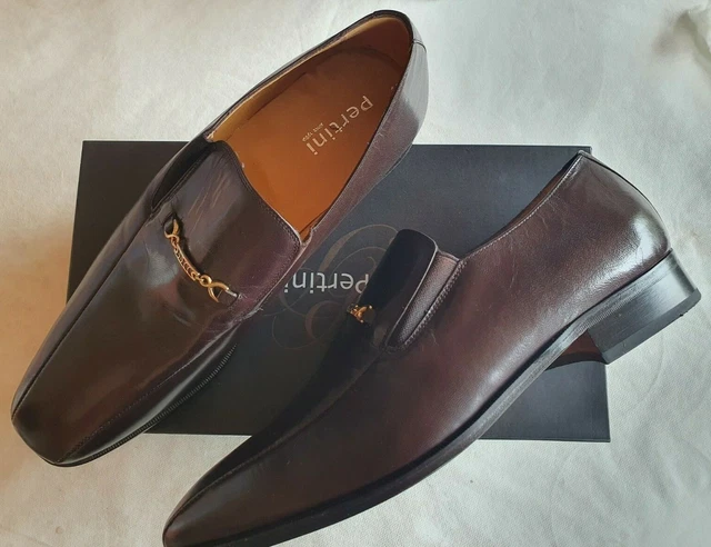chaussures neuves en cuir Pertini modèle Capretto marron acajou taille 46 (pa)