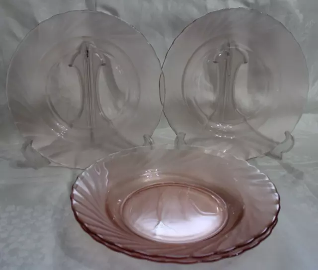 Vintage Arcoroc France Rosaline Pink Satin Swirl (4) 9" Soup Salad Bowls NICE