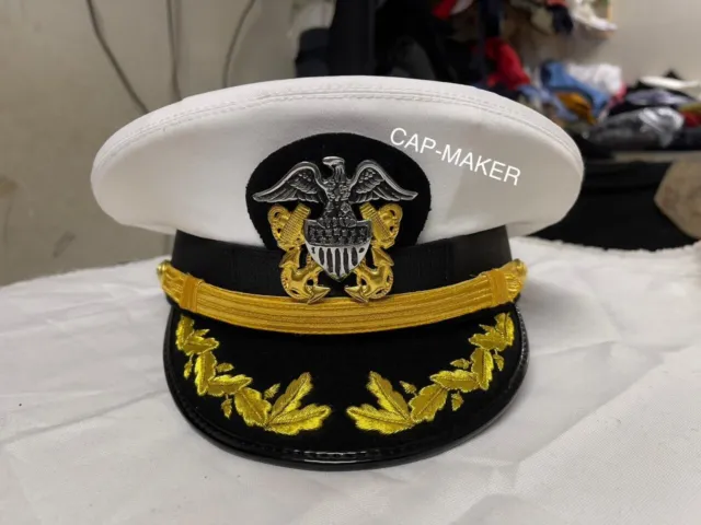 US Navy Commander Admiral Rank White Hat Cap All Sizes Available