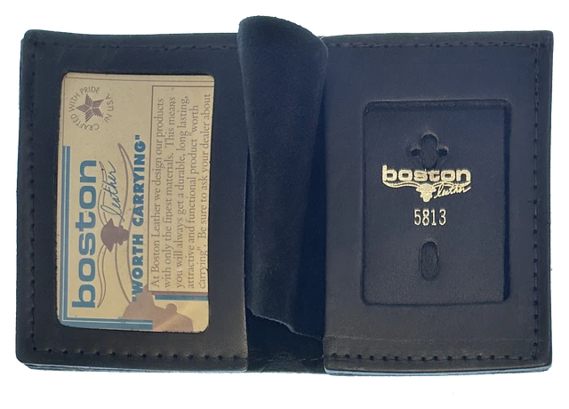 BOSTON LEATHER BOOK STYLE BADGE WALLET: Shield Cutout (150-S-5813)
