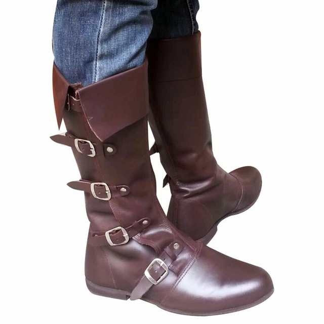 Dgh Médiévale Cuir Bottes Renaissance Chaussures Viking Hommes Marron de Long