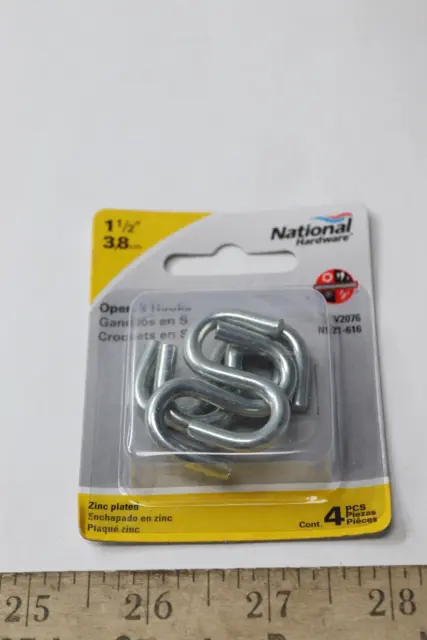 (4-Pk) National Hardware V2076 Open Hooks in Zinc Plated 1-1/2&quot; N121-616