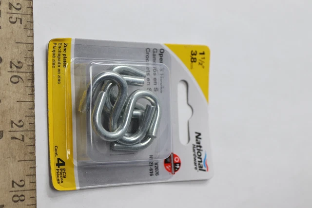 (4-Pk) National Hardware V2076 Open Hooks in Zinc Plated 1-1/2&quot; N121-616