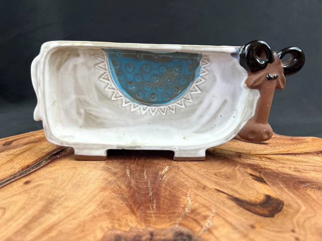 Vintage Uctci Ceramic Sheep Cow Yak Soapdish Trinket Tray