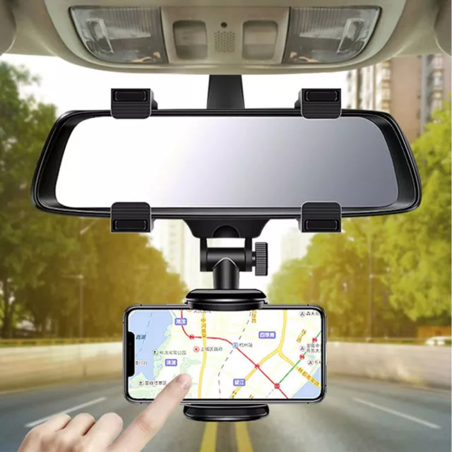 Universal 360° Car Rearview Mirror Phone Holder Mount Vehicle Cell Phone Stand