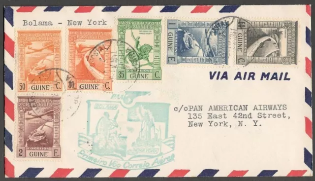 AOP FFC First Flight cover 1941 Bolama, Portuguese Guinee to New York