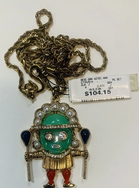 Vintage  KJL signed AZTEC  WARRIOR  WITH A BETSEY JOHNSON  gold plated 28" CHAIN