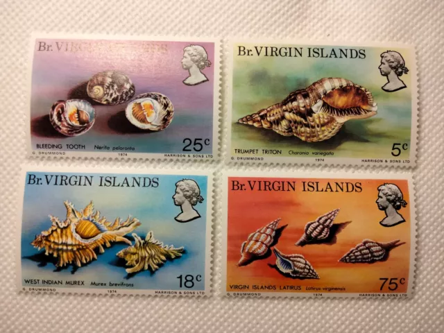British Virgin Islands 1974 seashells stamp set MNH