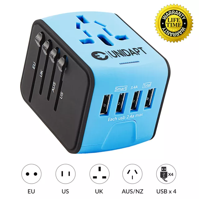 Unidapt Wall Chargers Universal Travel Power Adapter, European Fast 2,4A 4-USB