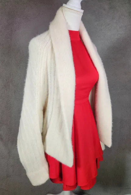 Vince. Alpaca Blend Chunky Knit Dolman Cardigan Open Front Ivory SMALL Collared