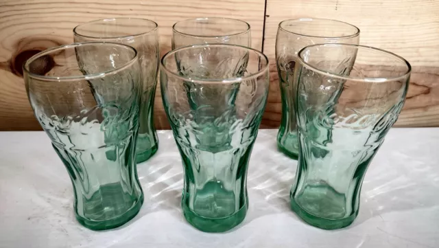 Vintage Coca-Cola Juice Glasses Libbey Small Green 6 oz. Set of 6 Coke 4.5" Tall