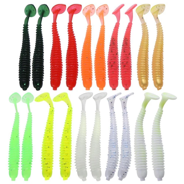 20pcs 2Go/7,5 cm T-queue souple PVC ver pêche leurres appâts de nager 10 couleur