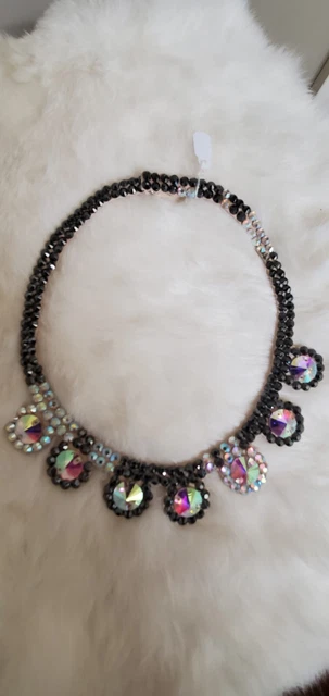 Necklace  Hematite Black Crystals AB  Ballroom Dance Jewelry