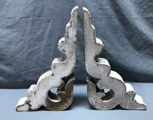 Antique Pair Wood Porch Brackets 9X15 Shabby White VTG Chic Corbels Old 615-24B