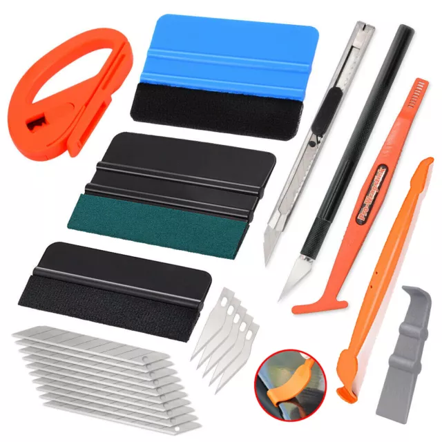 PRO Squeegee Felt Kit Car Vinyl Wrap Application Tools 10 Blades Gasket  Scraper