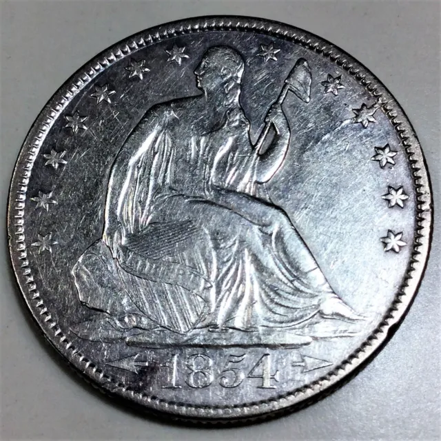 1854-O Seated Liberty Half Dollar Beautiful High Grade Coin Full Liberty