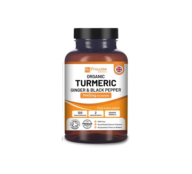 PROWISE ORGANIC TURMERIC Curcumin 1440mg 120 Capsules with Black Pepper