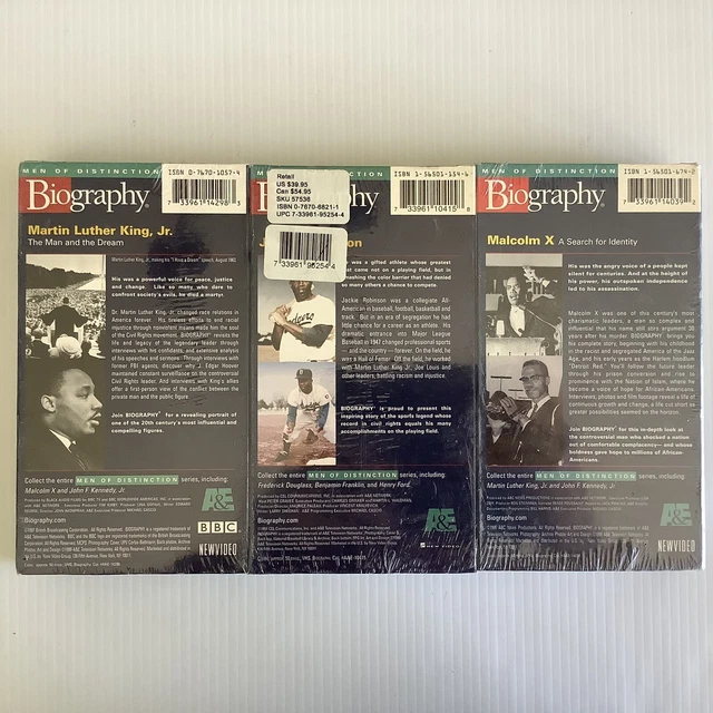 VHS MALCOLM X, Jackie Robinson, & Martin Luther King Jr Biography £9.17