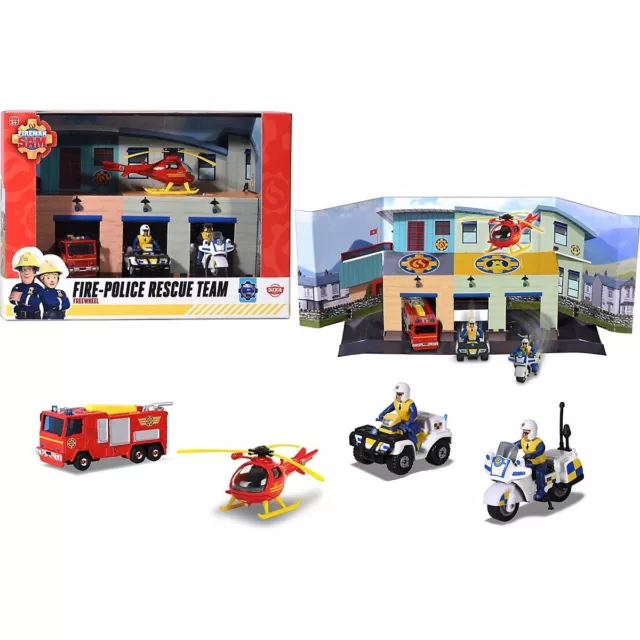 Dickie Toys Feuerwehrmann Sam Fire Rescue Team Freewheel Set Mit Parkgarage Ovp