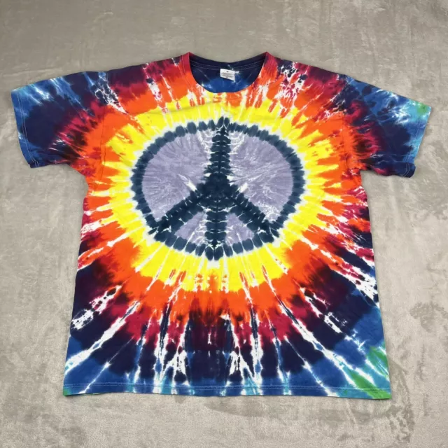 Vintage 90s Anvil Tie Dye T Shirt Mens XL Hippie Peace Sign Multicolor