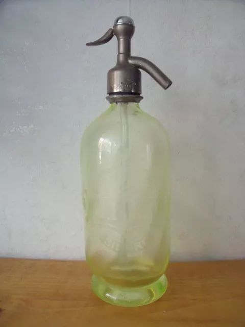 Vintage Ancien siphon jaune d'eau de seltz J.Burd Sierre