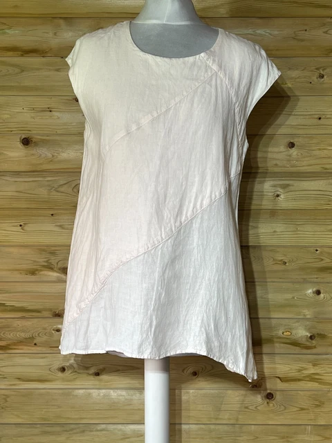Elemente Clemente Linen Tunic Women's 12 UK Light Pink Cap Sleeve Round Neck Top