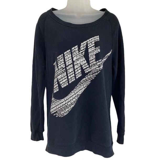 Nike Womens Size XS Rally BF Sweatshirt Crewneck Black Logo Gray Oversized