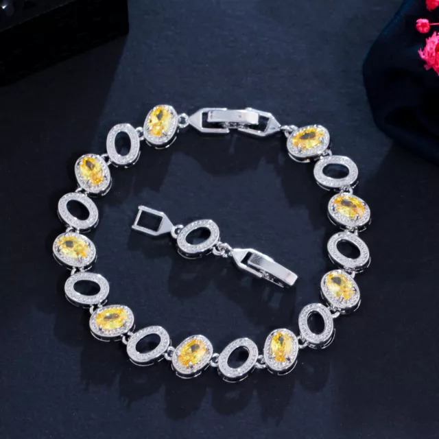 Gelb Oval CZ Zircon Runden Kette Armband Armreif für Damen Hochzeit Mode Schmuck