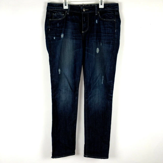Paige Womens 31 Skyline drive peg jeans dark wash distressed 31 inseam straight