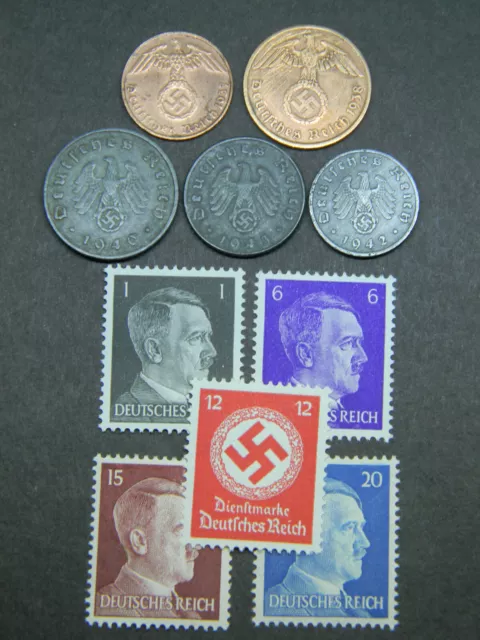 WW2 Authentic Rare German Coins and Unused Stamps World War 2 Artifacts