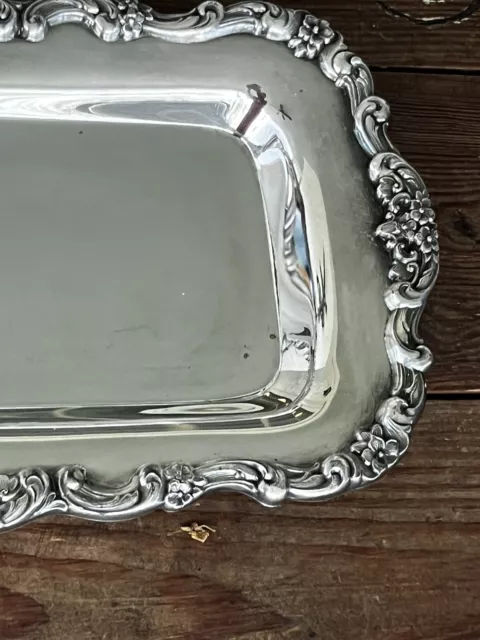 Vintage Poole Silver Co. #414  Silver Plate Lancaster Rose Bread Tray  13" 2