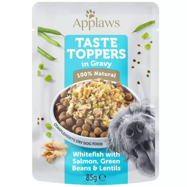 Bolsas de comida para perros Taste Toppers Whitefish en grava 85 g Applaws BBE junio de 2024