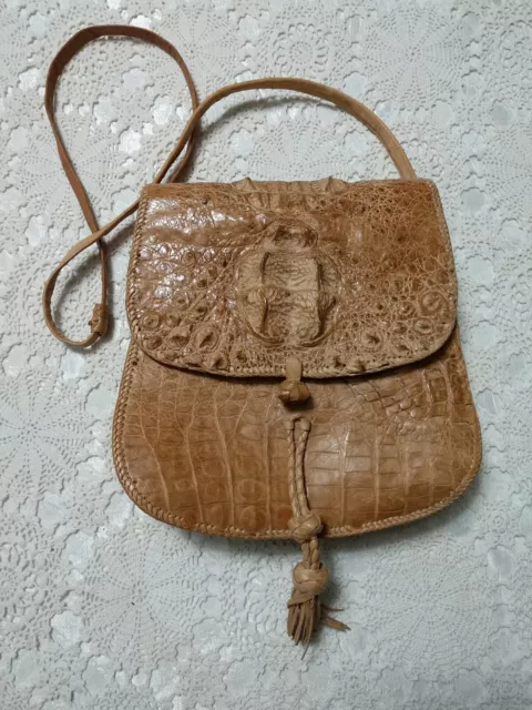 Vintage genuine alligator/crocodile tan leather shoulder Saddle Bag