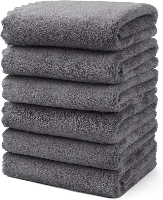 6 Pack Premium Grey Hand Towels - Ultra Soft & Highly Absorbent - Microfiber Cor
