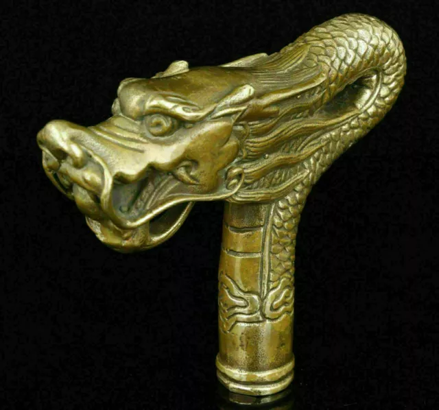 china Old Handwork Bronze Dragon Statue Cane Head Walking Stick 3