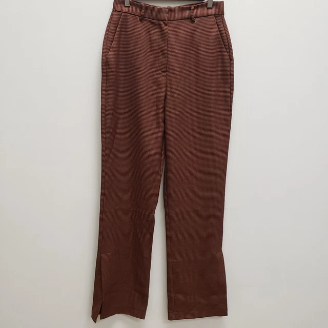 Wayf Womens High Rise Dress Pant Size S Brown Black Houndstooth Straight Leg NWT