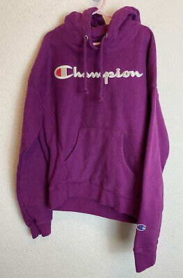 Kids Champion Reverse Weave Hoodie Sweatshirt Size Youth XS Purple Embroidered