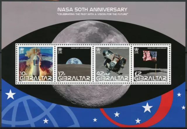 Gibraltar 2008 MNH Space Stamps NASA 50th Anniv Moon Landing US Flags 4v M/S