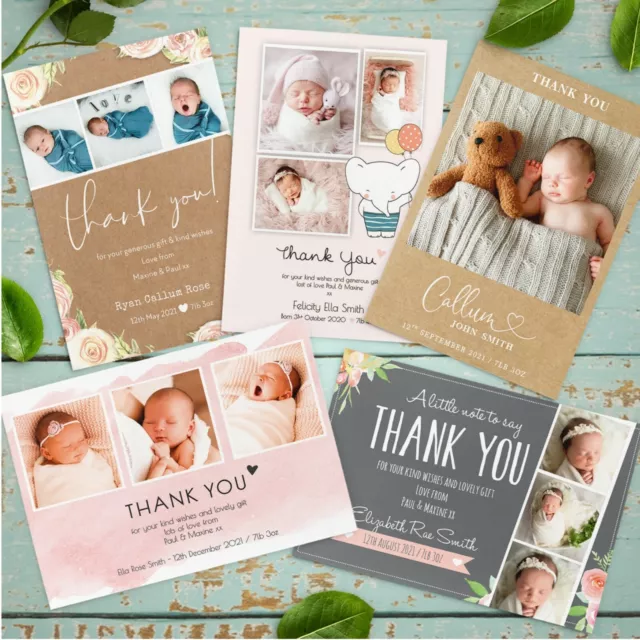 Personalised Photo Thank You Cards ~ Baby Boy or Girl Birthday Christening (B3)