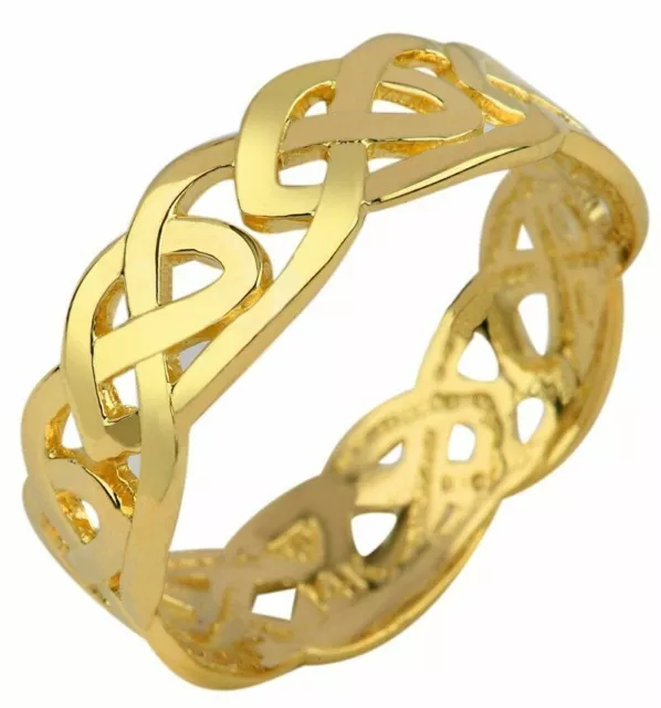 14K Solid Gold Yellow Celtic Trinity Knot Band Eternity Ring - All Any Size