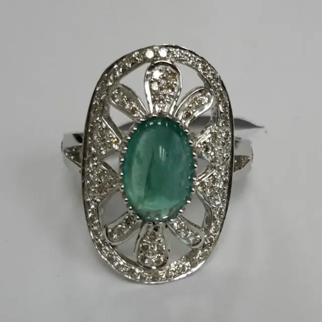 2.21CT OVAL EMERALD Floral Ethenic Look Diamond Cocktail Ring 18k ...