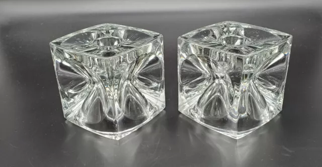 Vintage Peill & Putzler Square Glass Crystal Candle Holder Both Votive & Tapper
