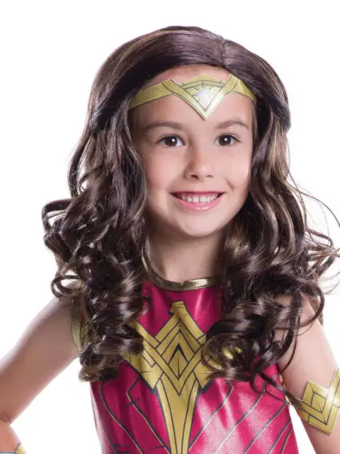 Wonder Woman Wig for Kids Official Justice League Girls Long Brown Wavy Hair
