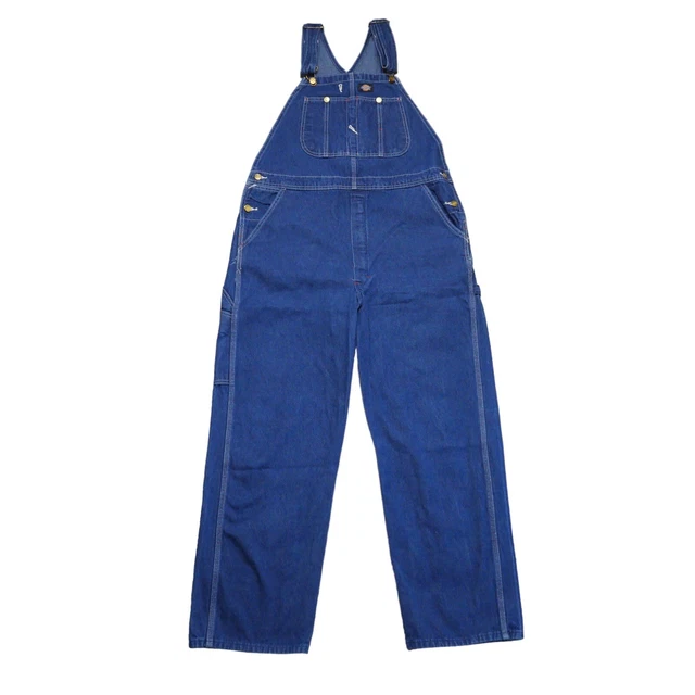 Vintage Dickies Men's Overalls Denim Blue Bib Sz 36 x 30 Carpenter EUC